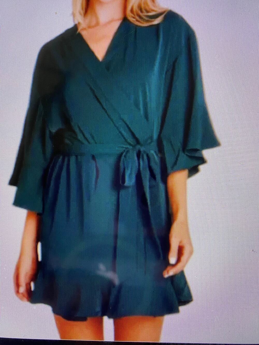 Birdy Grey Robe Dress Ruffle Detail Waist Tie Emerald Green Size M / L